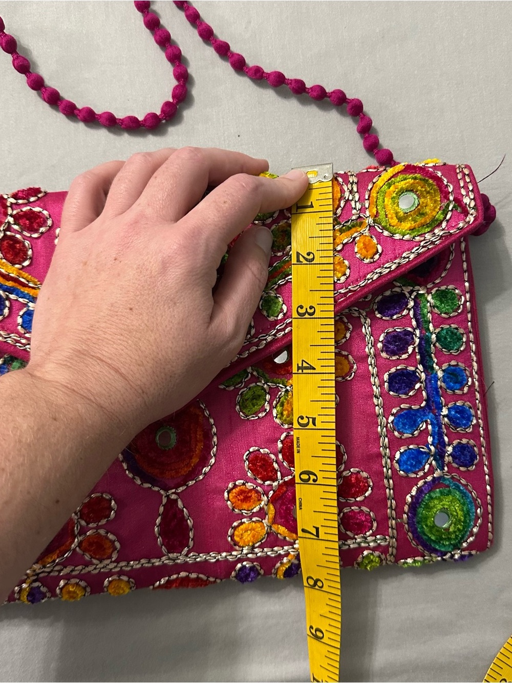 Maatangi Boho Embroidered Mirror Work Foldover Clutch Crossbody Purse Hot Pink - Picture 7 of 10
